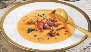 Süßkartoffelsuppe Speckwürfel