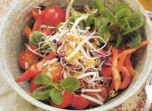 Salat Cocktail mit Karotte und Sprossen